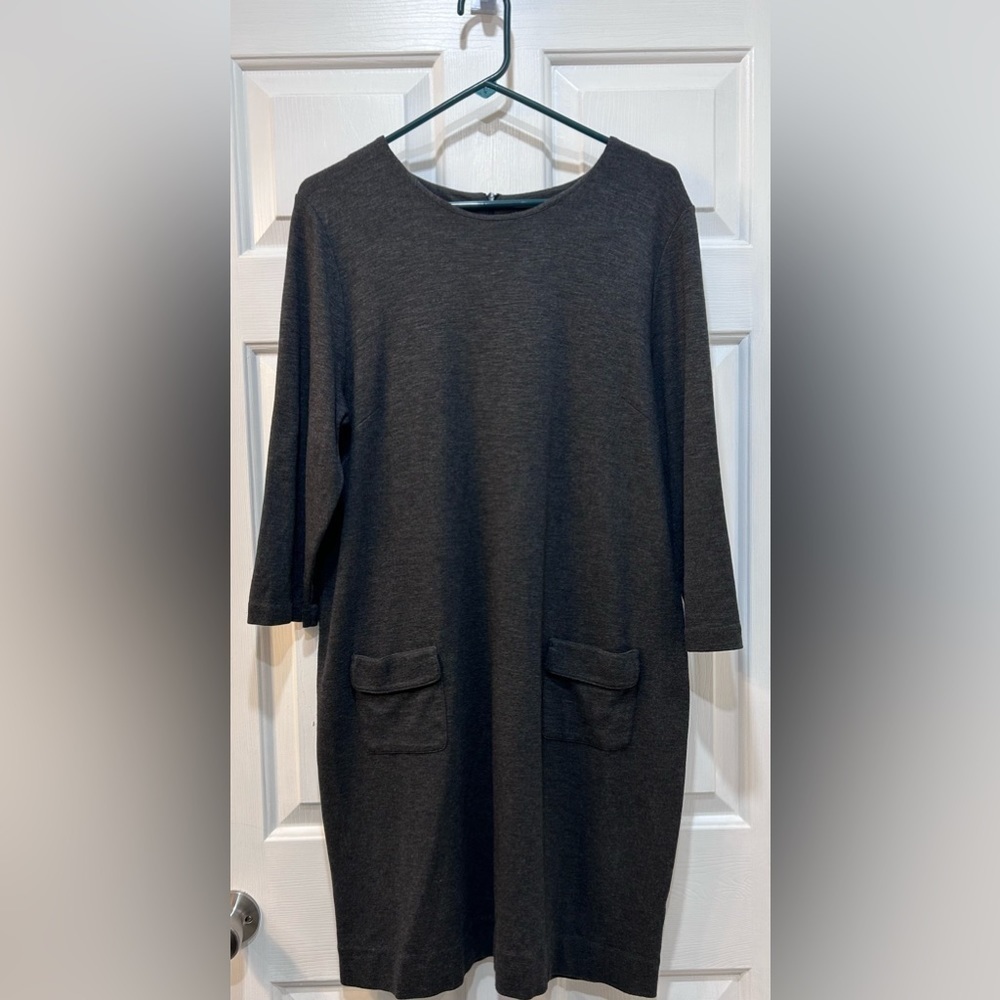 J. Jill Pointe Dress‎ 3/4 Sleeve Gray Dress Double Front Pockets Women's Size L